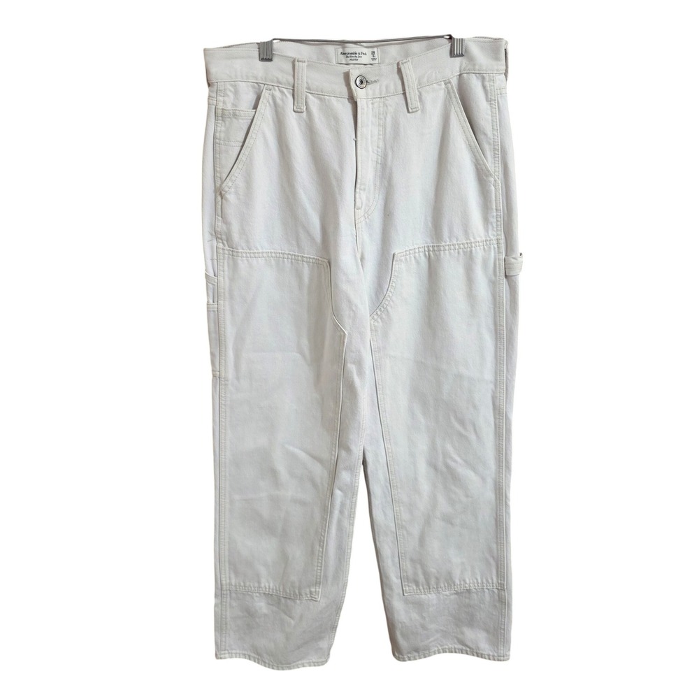 Abercrombie & Fitch Women 28/6R Slouchy Carpenter Jeans White Utility Workwear
